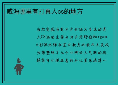 威海哪里有打真人cs的地方